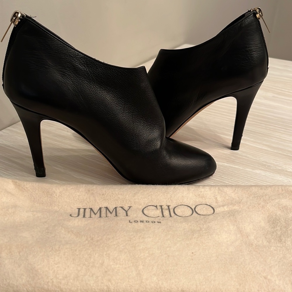 Jimmy Choo black leather short bootie size 38.5 (euro)/ size 8.5 (USA)